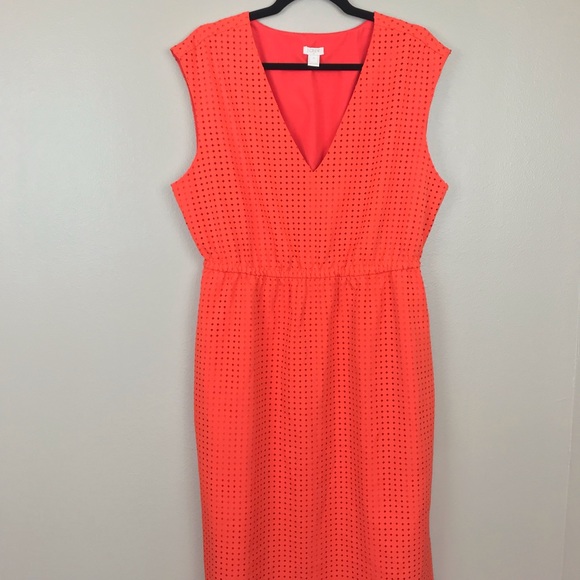 J. Crew Dresses & Skirts - NWOT J Crew Orange Pattern Dress Size 14 V Neck